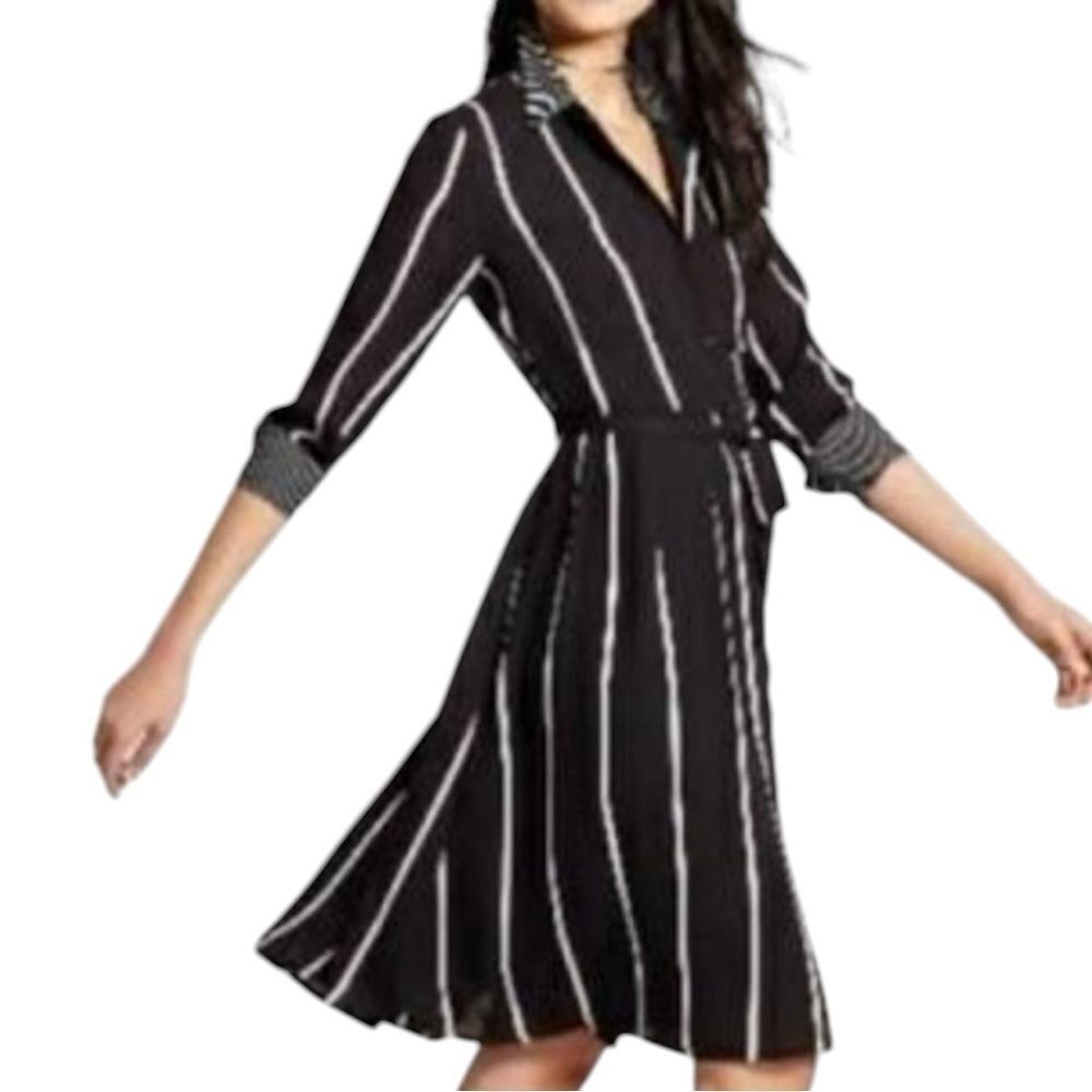 Who What Wear Black & White Striped Button Down Shirt Dress -- 4X‎